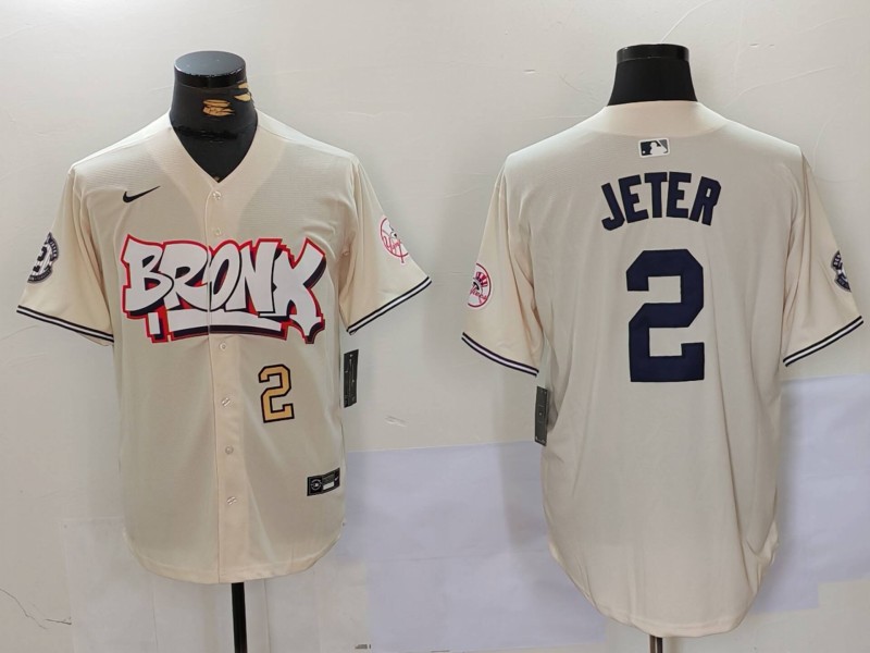 Men New York Yankees #2 Jeter Cream joint name 2024 Nike MLB Jersey style 2